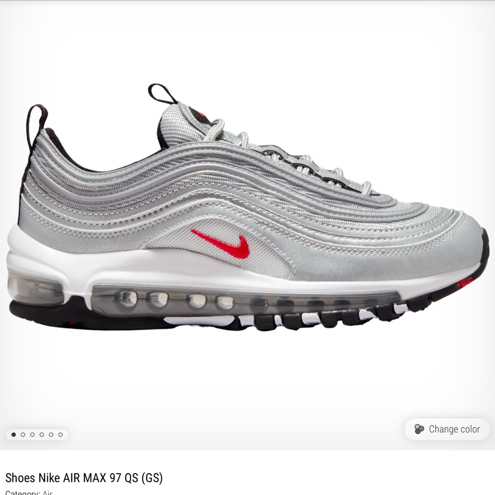 Nike Air Max 97 QS GS Metallic Silver/Varsity Red/White Grade School Kids' Shoe